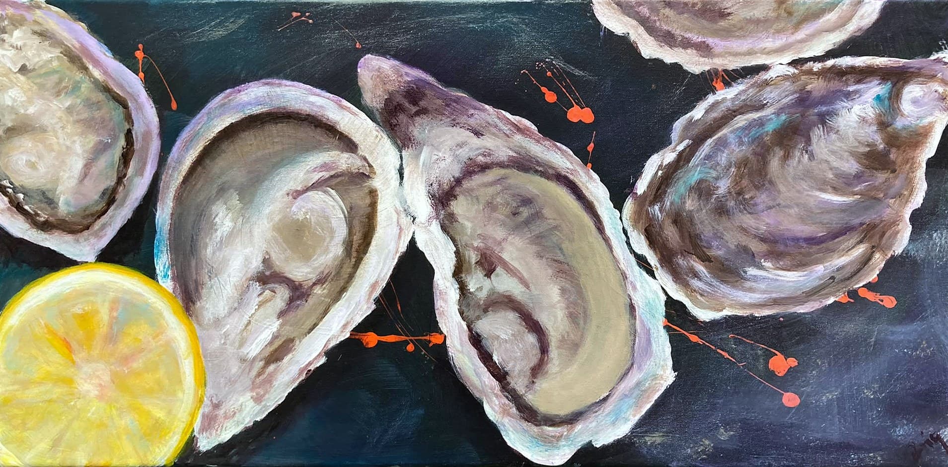 „Austern“ – Gemälde von Brig, Acryl auf Leinwand