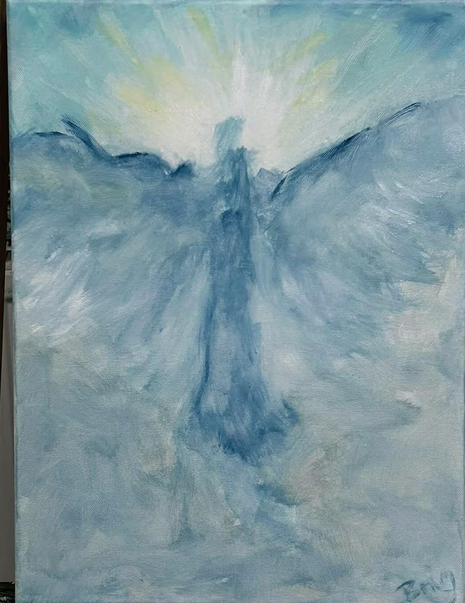 „Engel in Blau“ – Gemälde von Brig, Acryl auf Leinwand