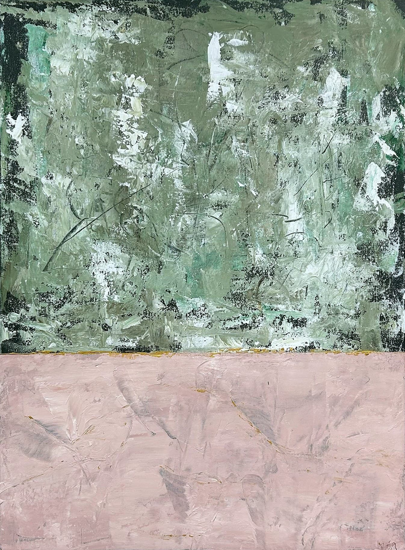 „Grün über Rosé“ – Gemälde von Brig, Acryl auf Leinwand