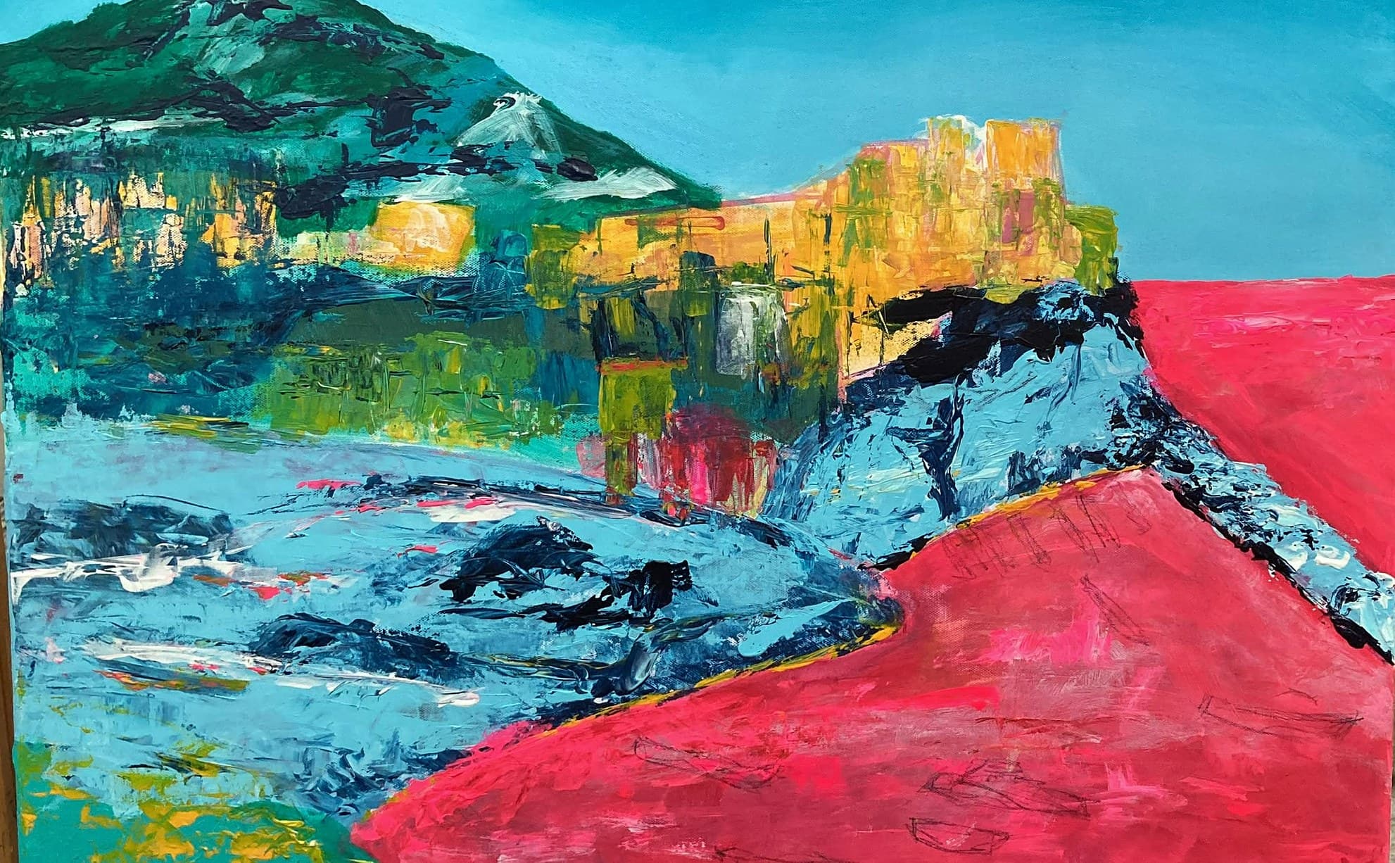 „Küstenstadt“ – Gemälde von Brig, Acryl auf Leinwand
