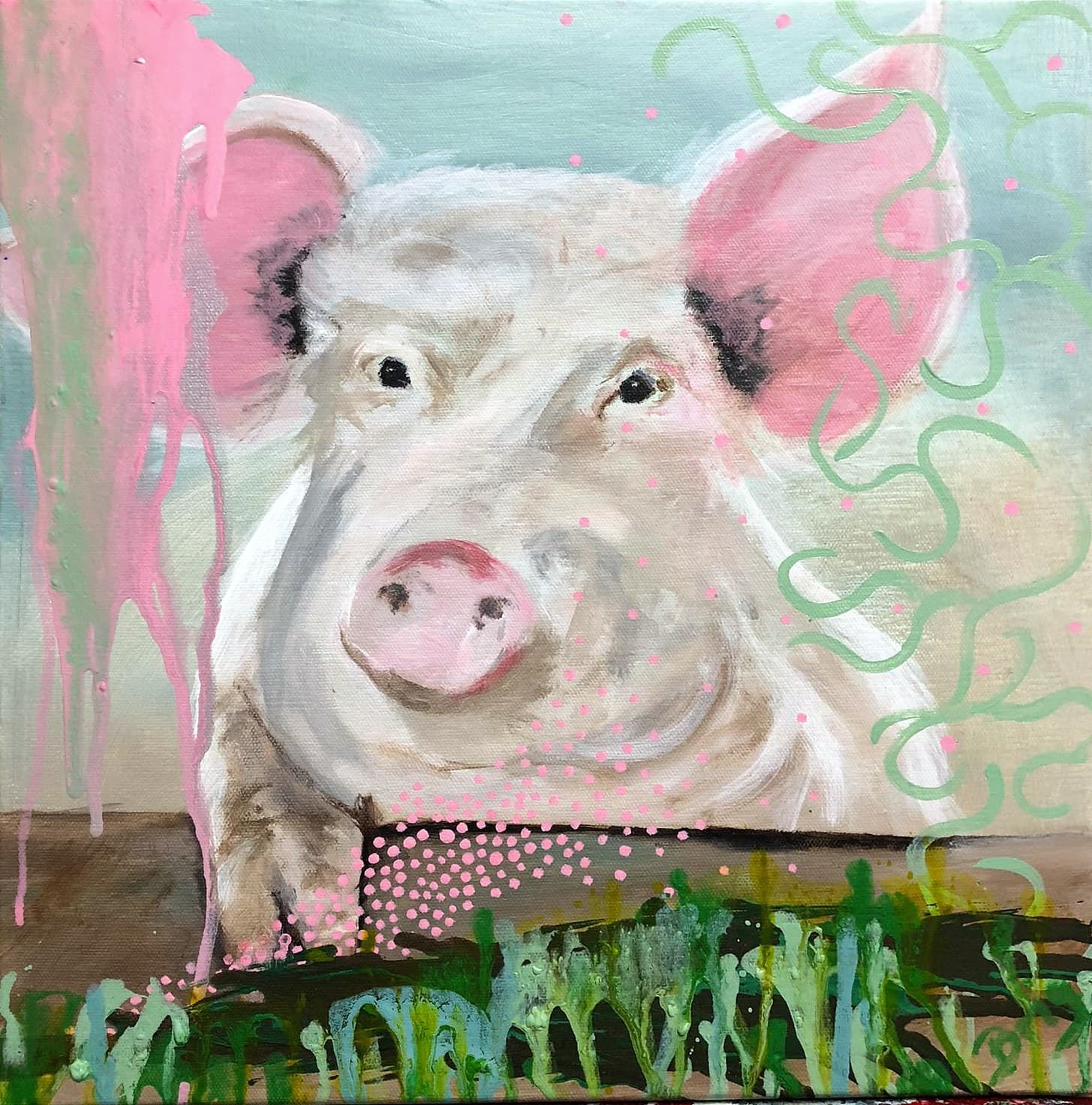 „Schwein“ – Gemälde von Brig, Acryl auf Leinwand