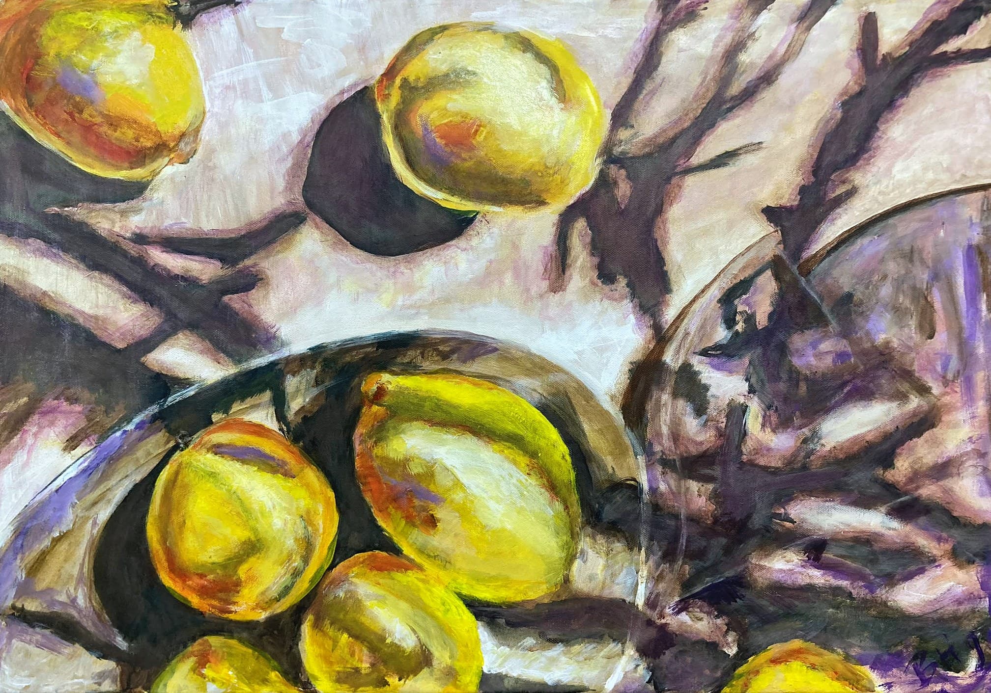„Zitronen“ – Gemälde von Brig, Acryl auf Leinwand