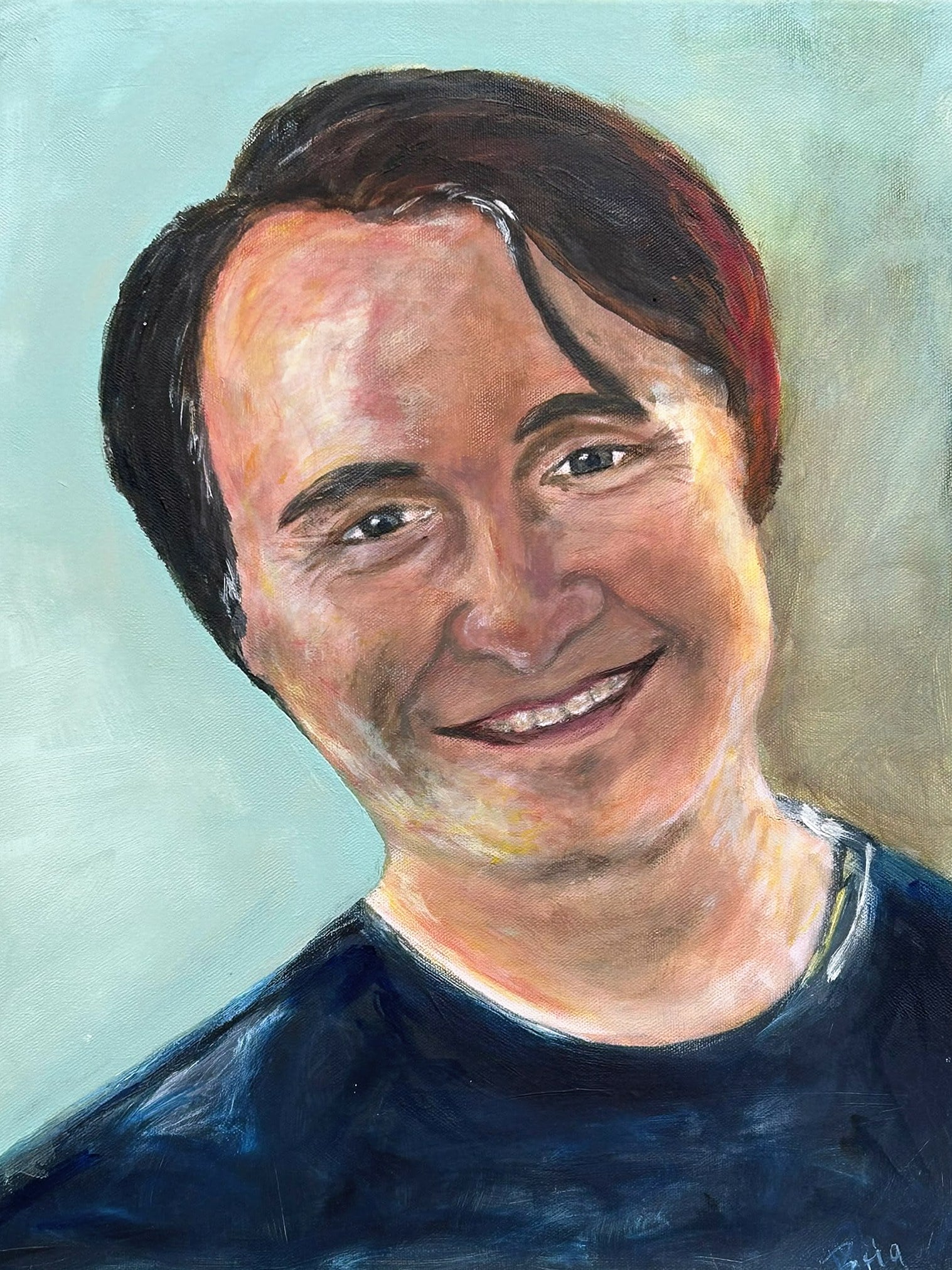 „Bildnis eines jungen Mannes“ – Gemälde von Brig, Acryl auf Leinwand
