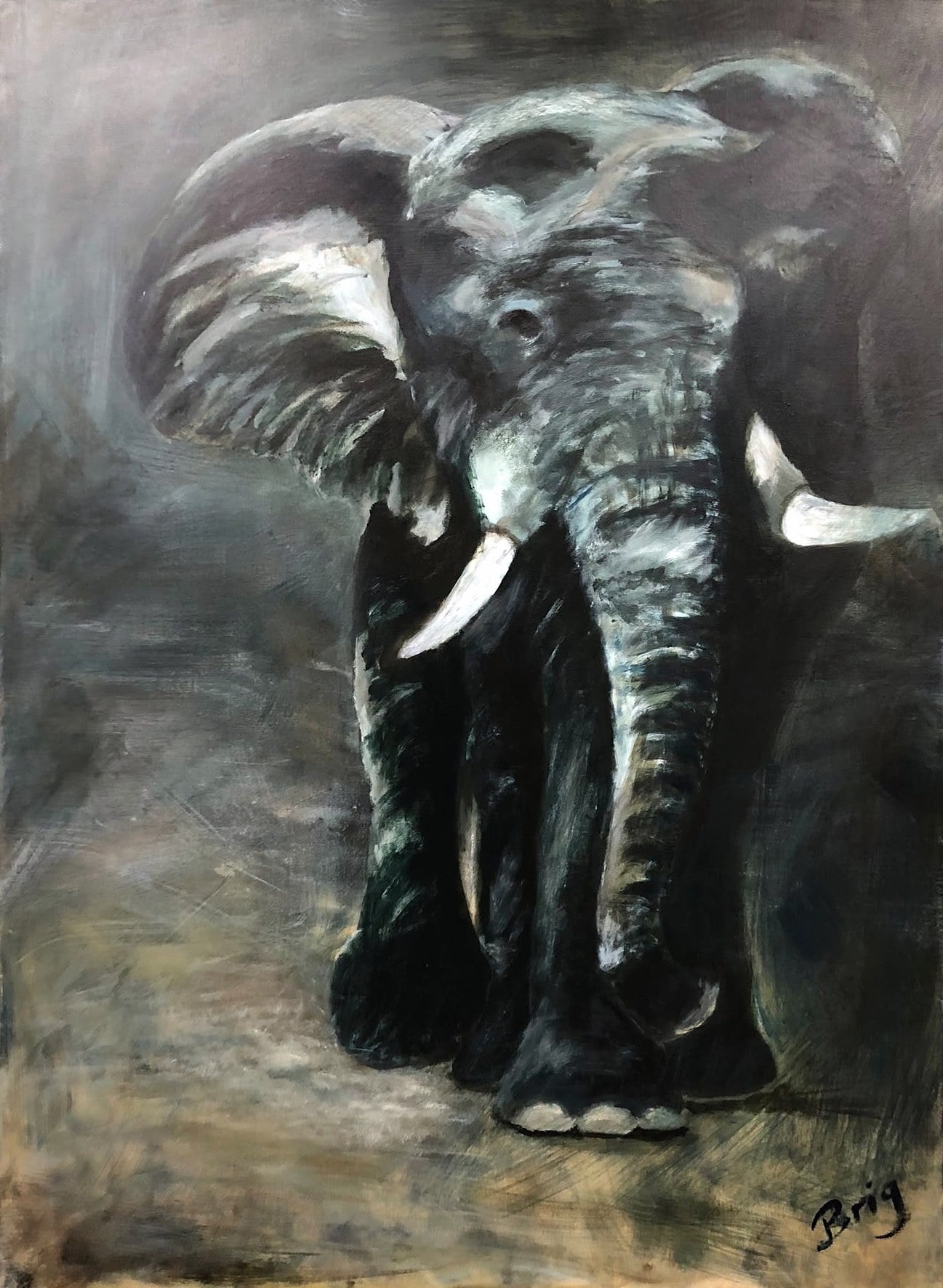 „Elefant“ – Gemälde von Brig, Acryl auf Leinwand
