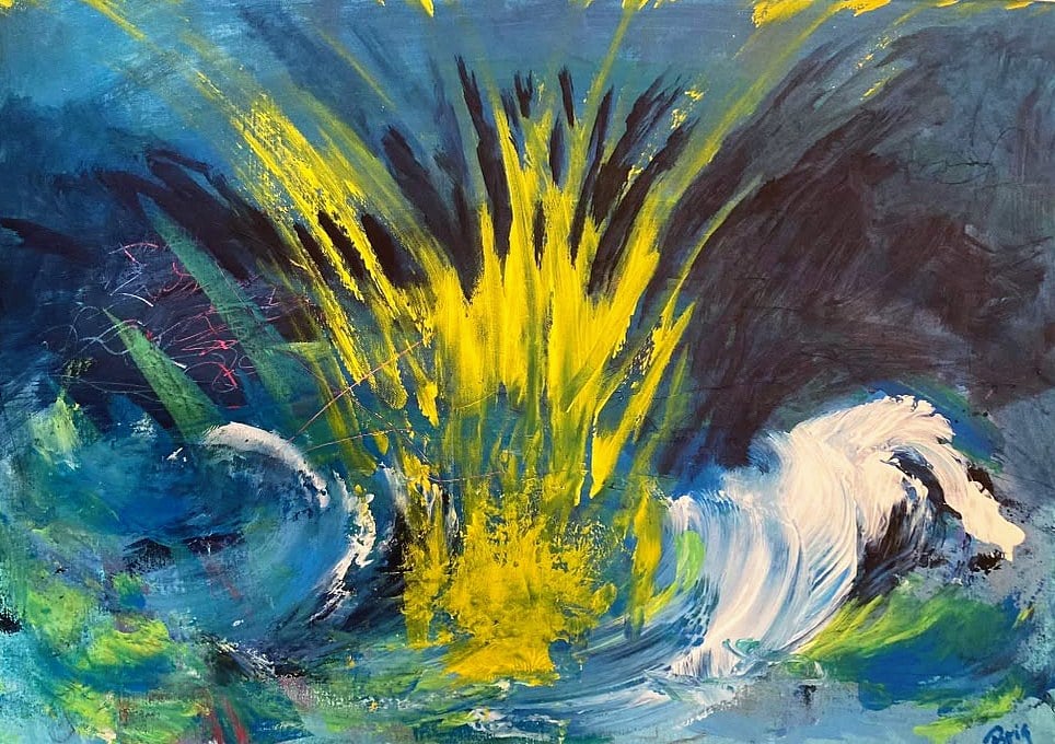 „Gelbe Welle“ – Gemälde von Brig, Acryl auf Leinwand