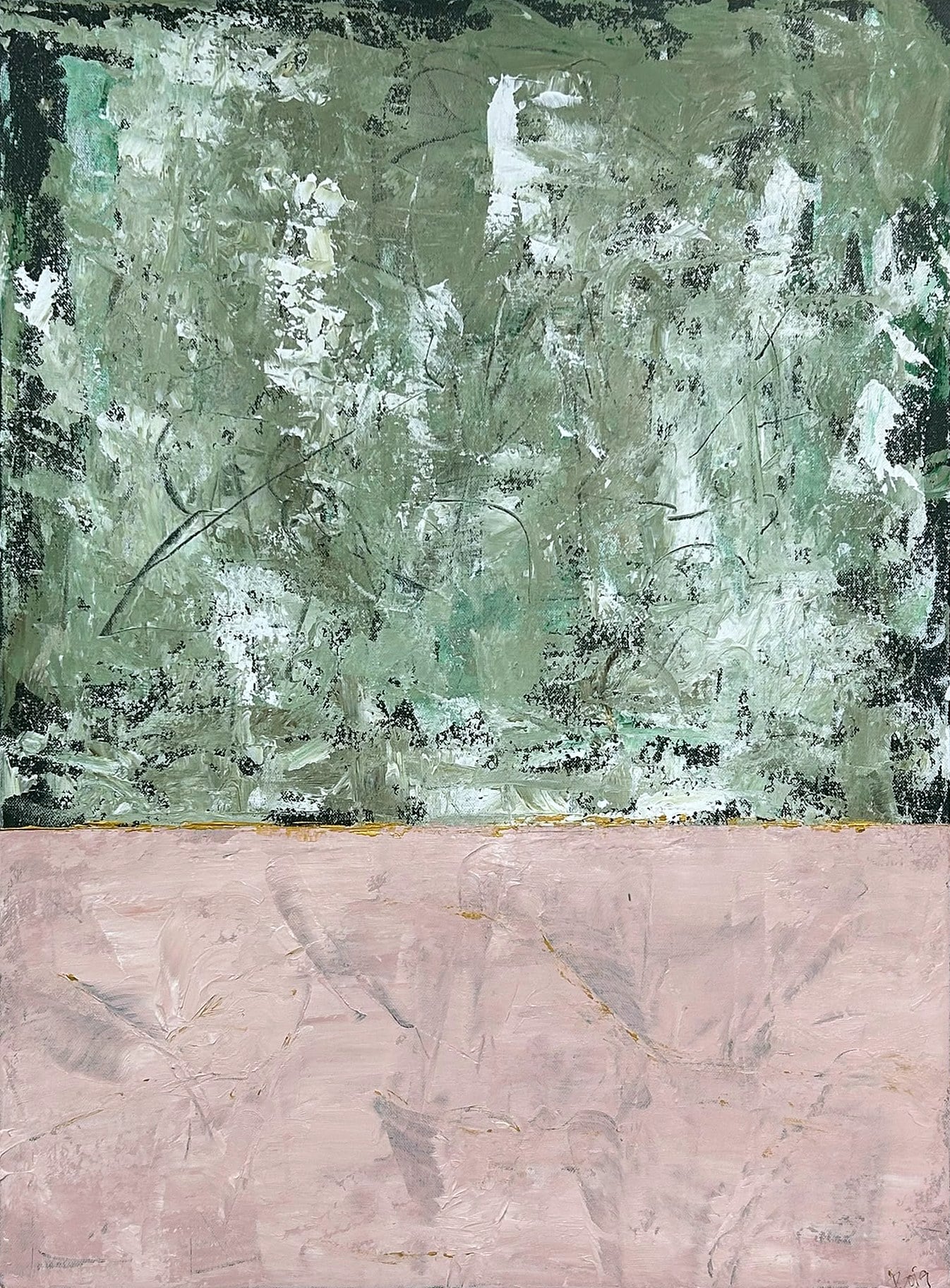 „Grün über Rosé“ – Gemälde von Brig, Acryl auf Leinwand