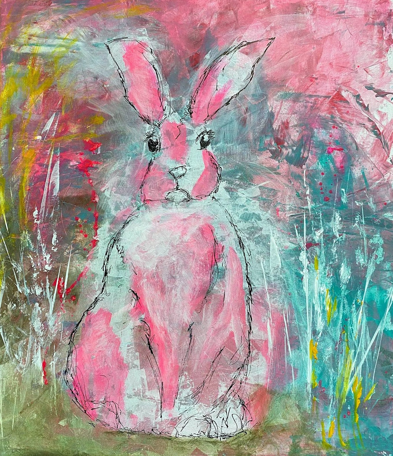 „Hase“ – Gemälde von Brig, Acryl auf Leinwand