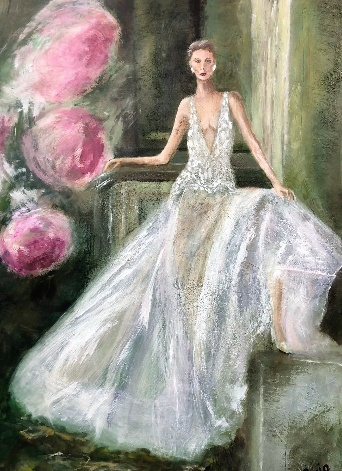 „In Weiß“ – Gemälde von Brig, Acryl auf Leinwand