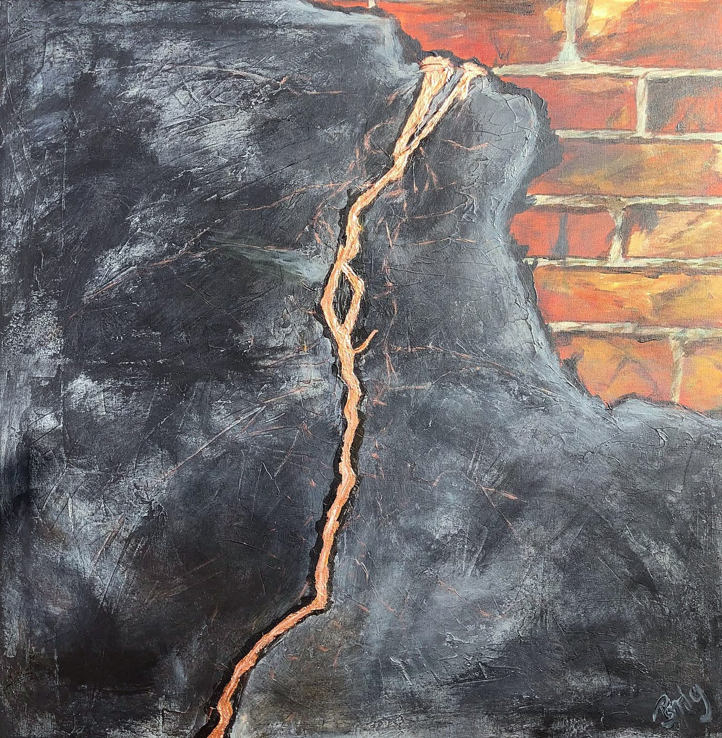 „Riss“ – Gemälde von Brig, Acryl auf Leinwand