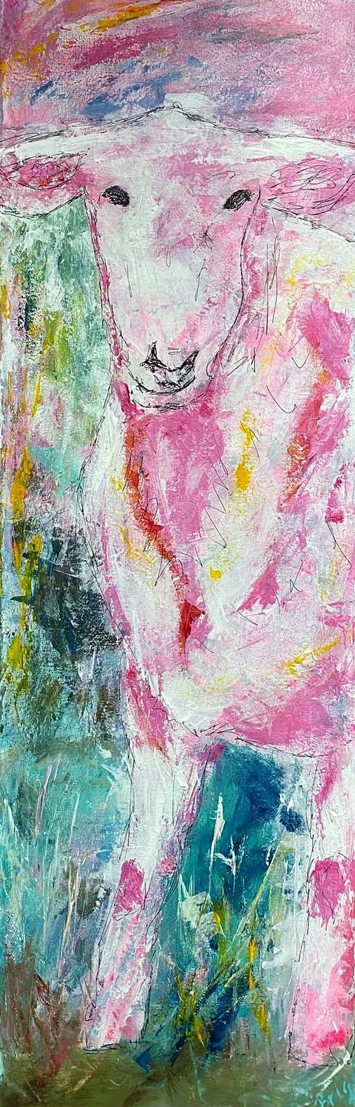 „Schaf“ – Gemälde von Brig, Acryl auf Leinwand